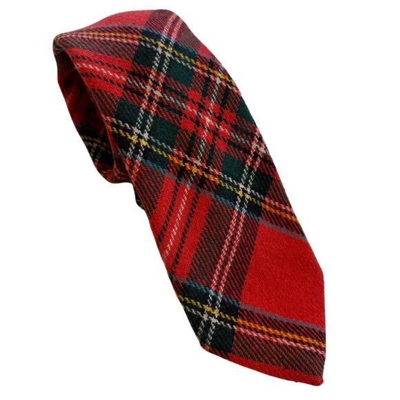 Vintage Woolrich Wool Tweed Skinny Neck Tie Red Plaid Hipster - Picture 1 of 6